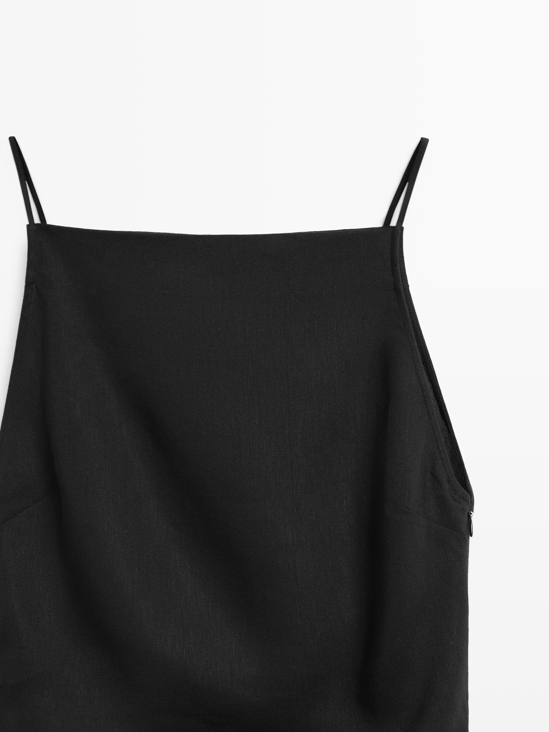 Linen blend pleated midi dress
